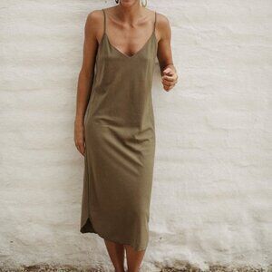 Ozma Bias Slip Dress, Regen Silk Noil, Laurel